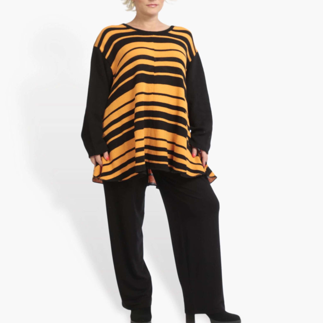  Pullover von AKH Fashion aus Baumwolle in Glocken-Form, 0878.01892, Schwarz-Orange