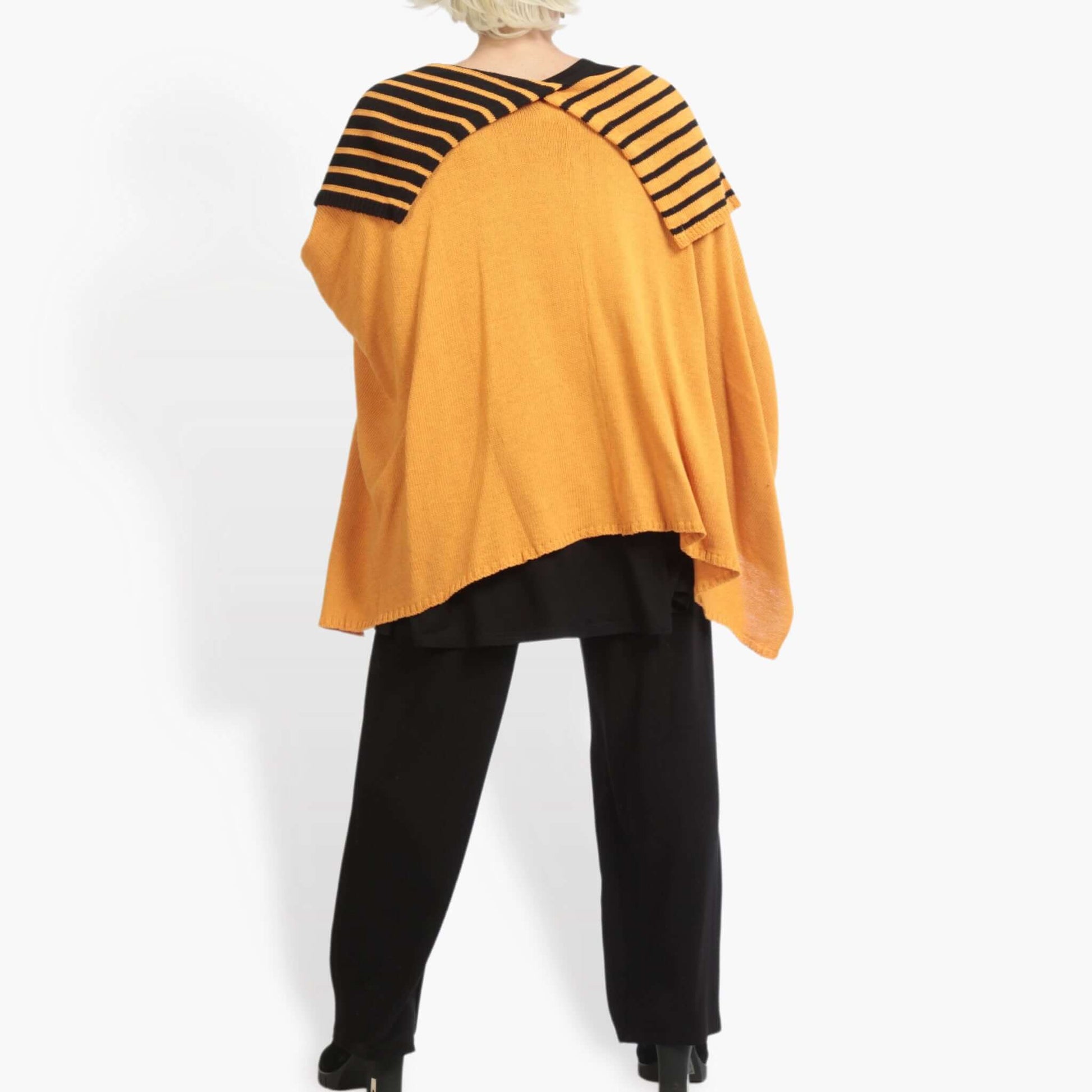  Kastiger Pullover im Lagenlook aus weicher Baumwolle in leuchtendem Orange-Schwarz für Plus-Size