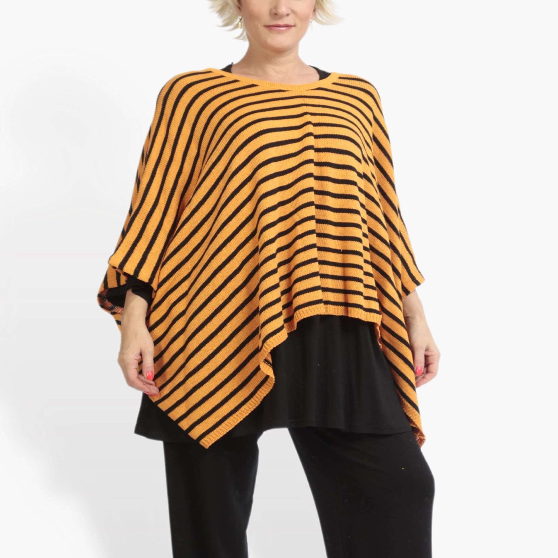  Pullover von AKH Fashion aus Baumwolle in kastiger Form, 0878.06028, Orange-Schwarz