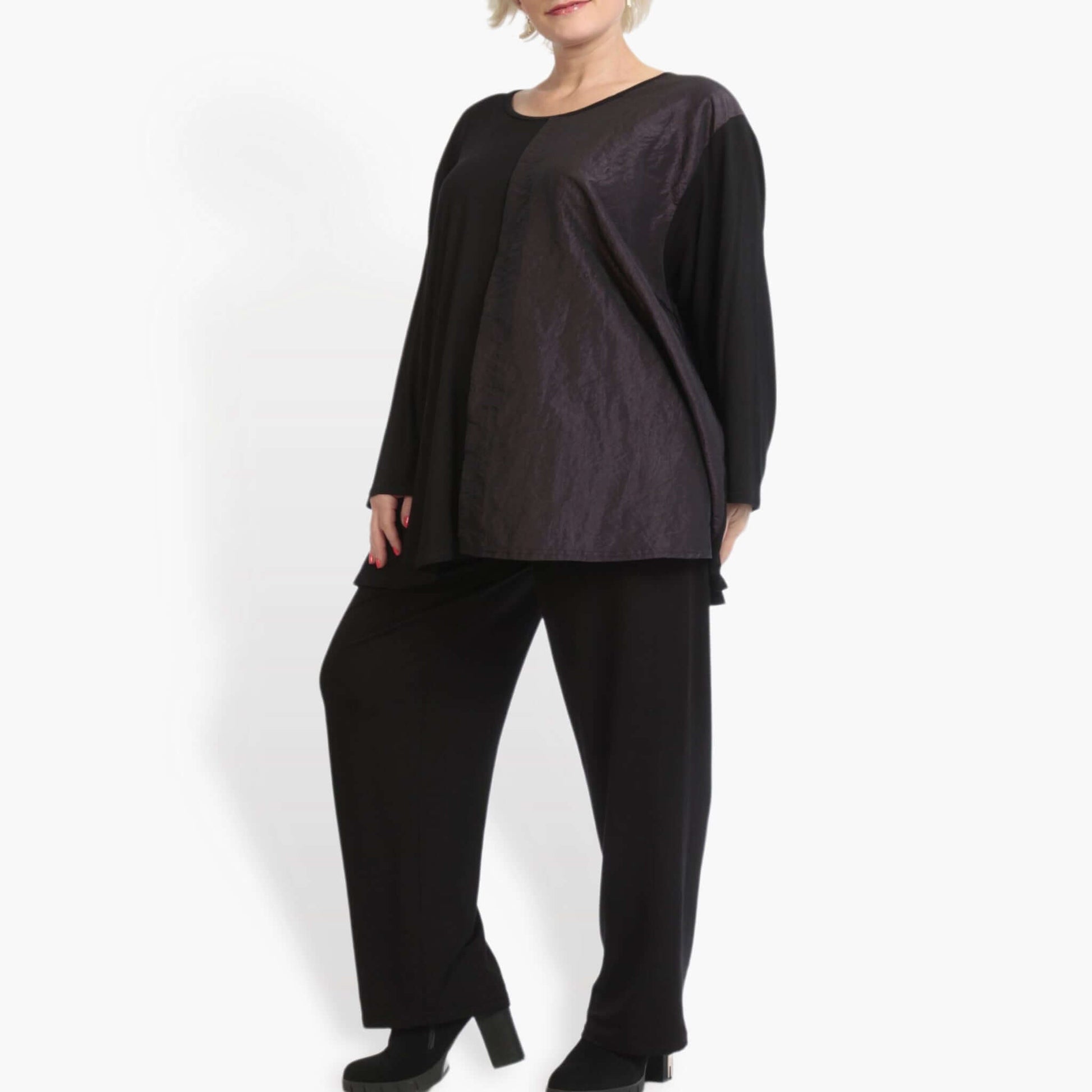  Shirt von AKH Fashion aus Viskose in Glocken-Form, 0883.06586, Schwarz-Violett, Schick