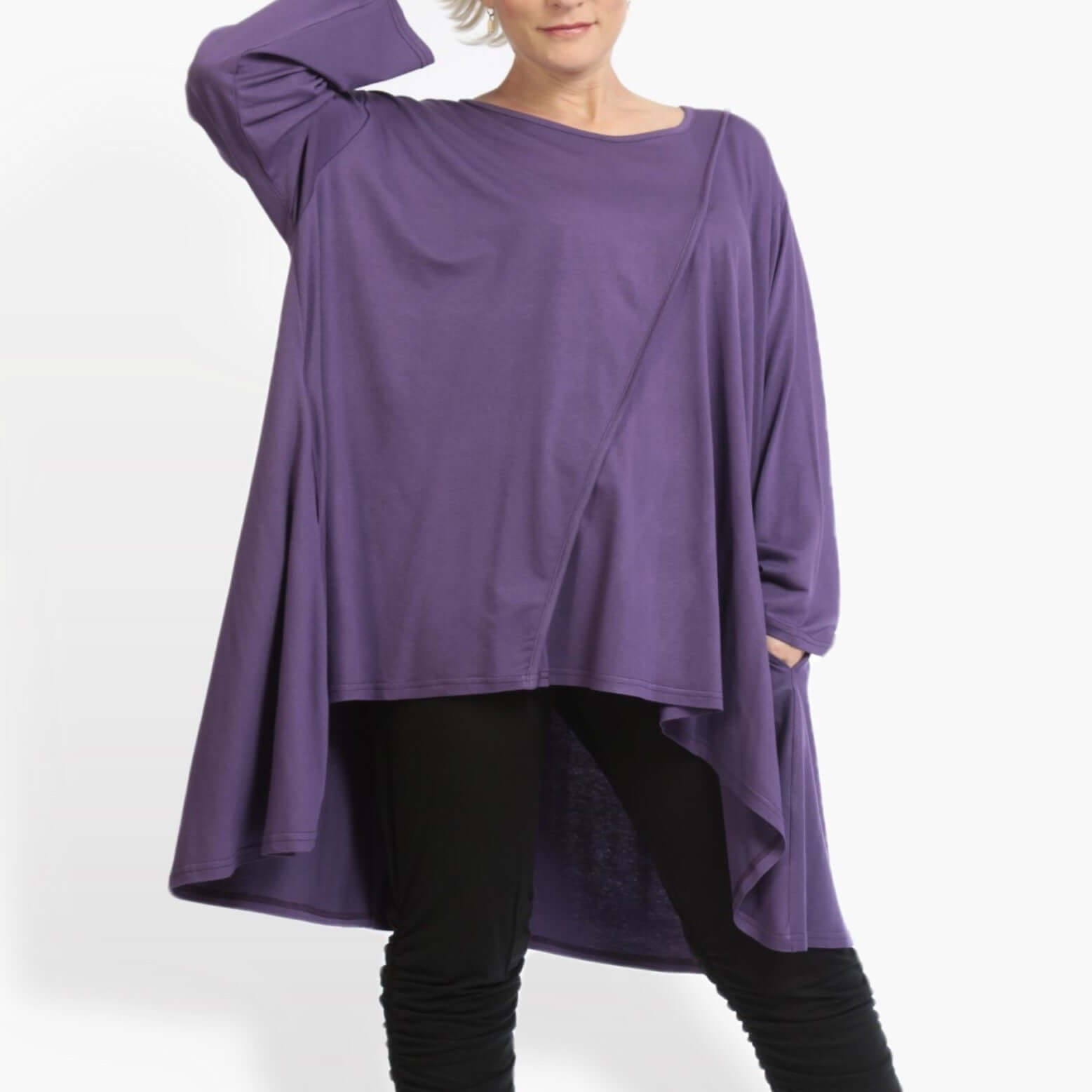  Shirt von AKH Fashion aus Viskose in Vokuhila-Form, 0886.06804, Lila, Unifarben, Schick