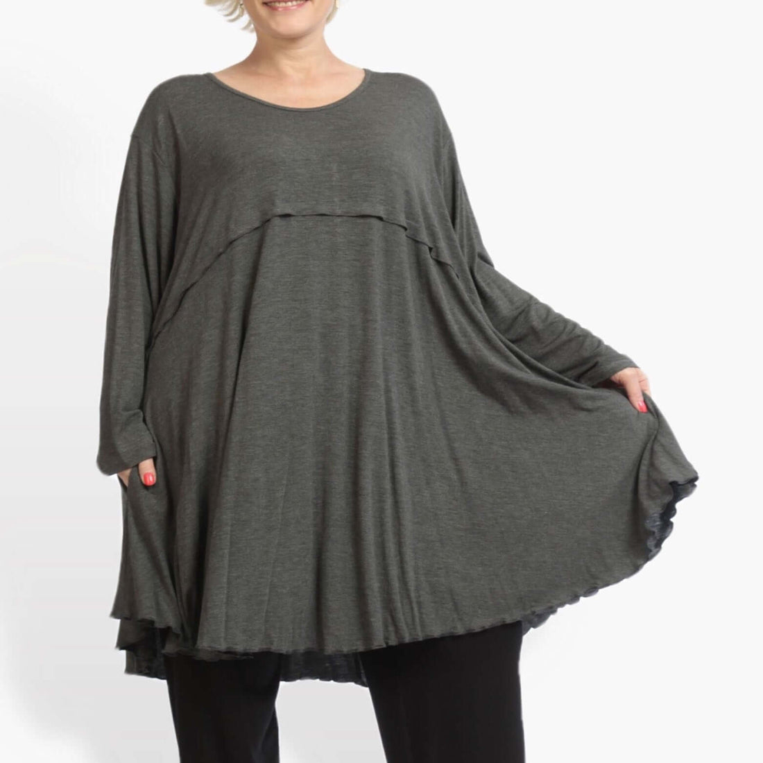  A-Form Shirt von AKH Fashion aus Viskose, 0886.06801, Grau, Unifarben, Ausgefallen, Modern