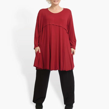  A-Form Shirt in zeitlosem Rot mit lässigem Oversize-Schnitt und praktischen Seitentaschen für Plus Size