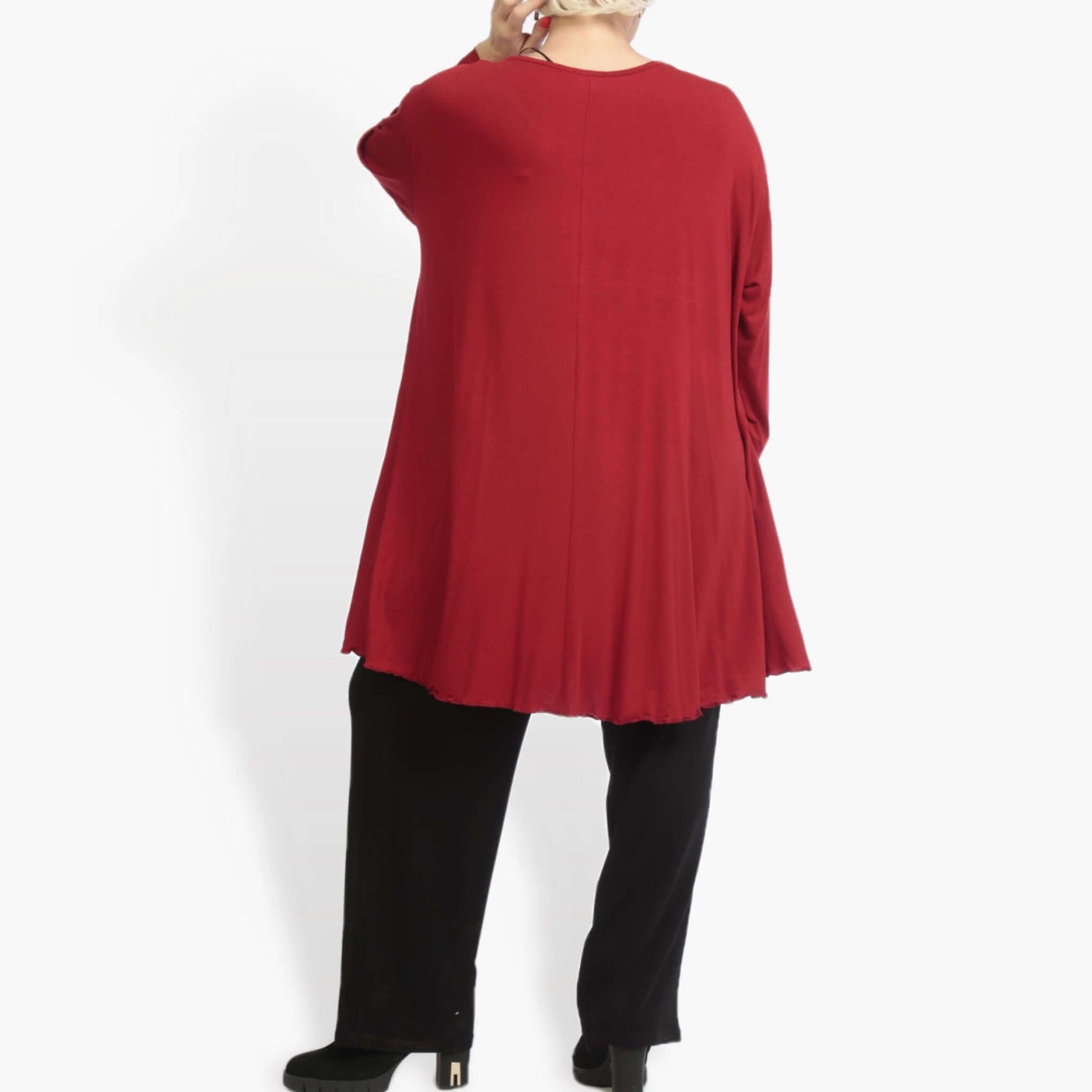  A-Form Shirt in zeitlosem Rot mit lässigem Oversize-Schnitt und praktischen Seitentaschen für Plus Size