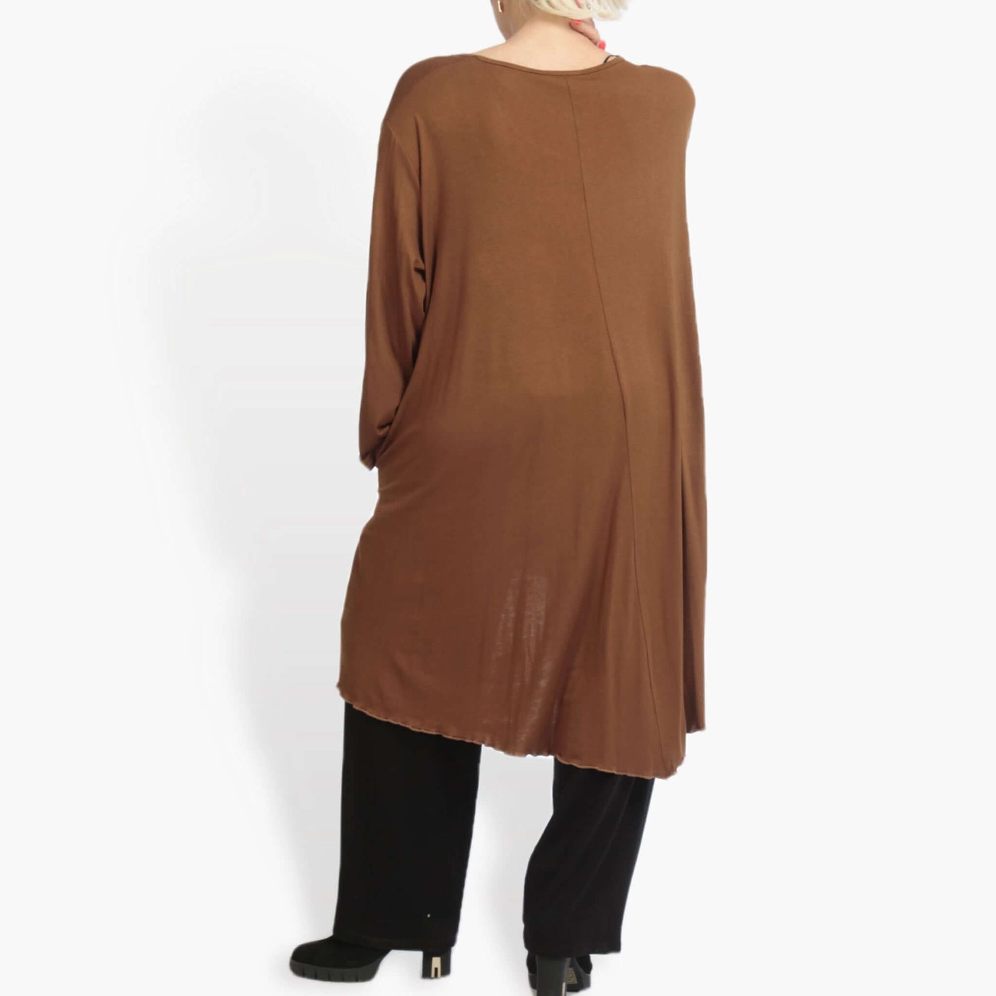  Kleid von AKH Fashion aus Viskose in Vokuhila-Form, 0886.06802, Cognac, Unifarben, Schick