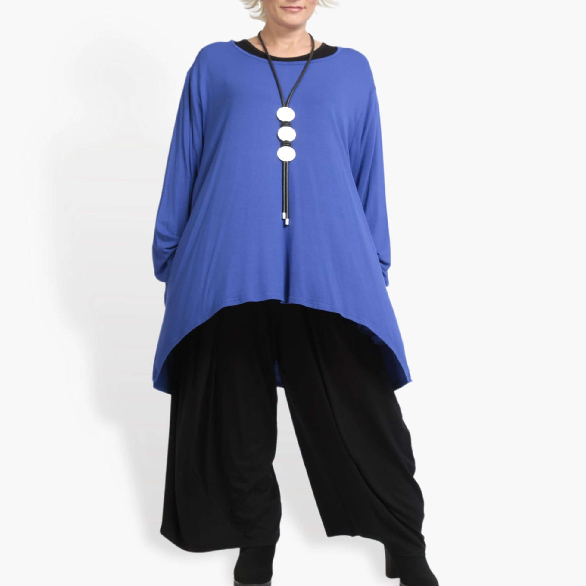  Shirt von AKH Fashion aus Viskose in Vokuhila-Form, 0887.06589, Royalblau, Schick, Modern