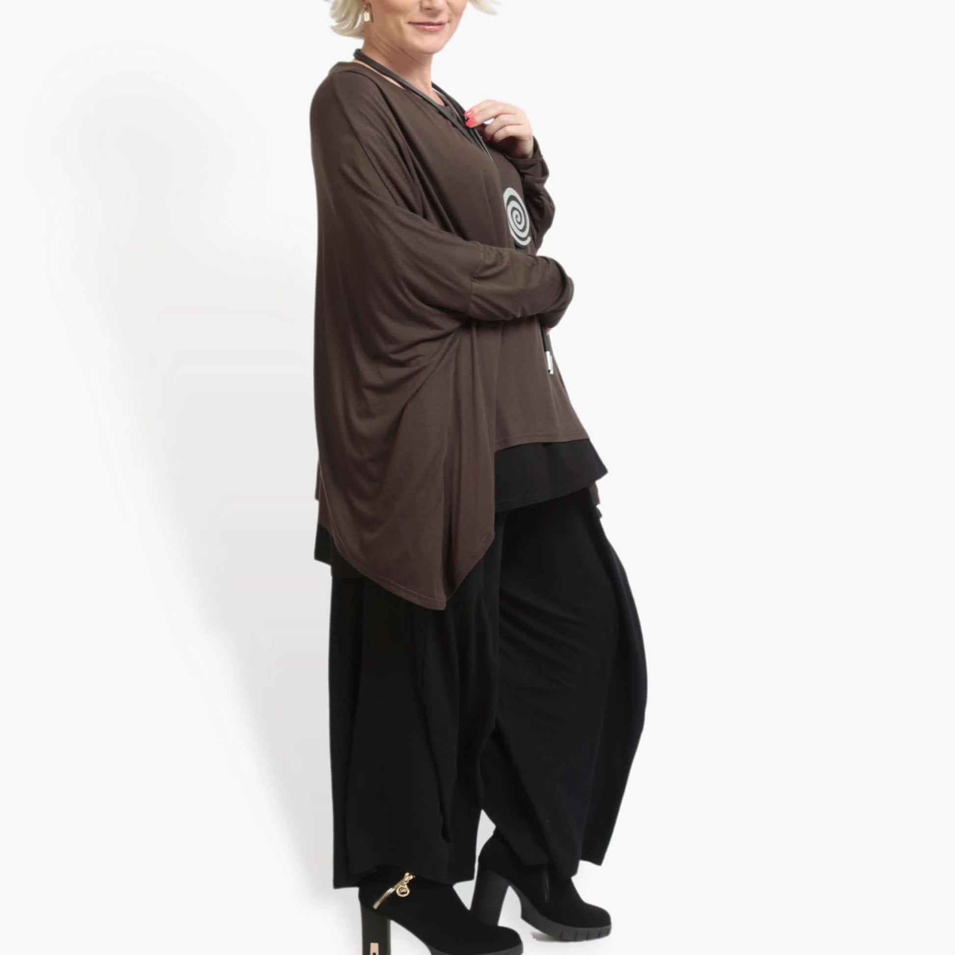  Bigshirt von AKH Fashion aus Viskose in kastiger Form, 0887.07555, Braun, Unifarben, Schick