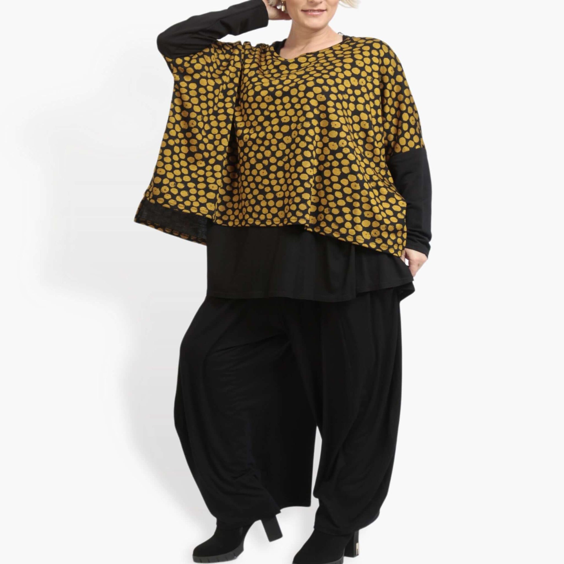  Stylishes kastiges Shirt mit kreativem Lagenlook in Schwarz-Gelb für Plus Size-Fans