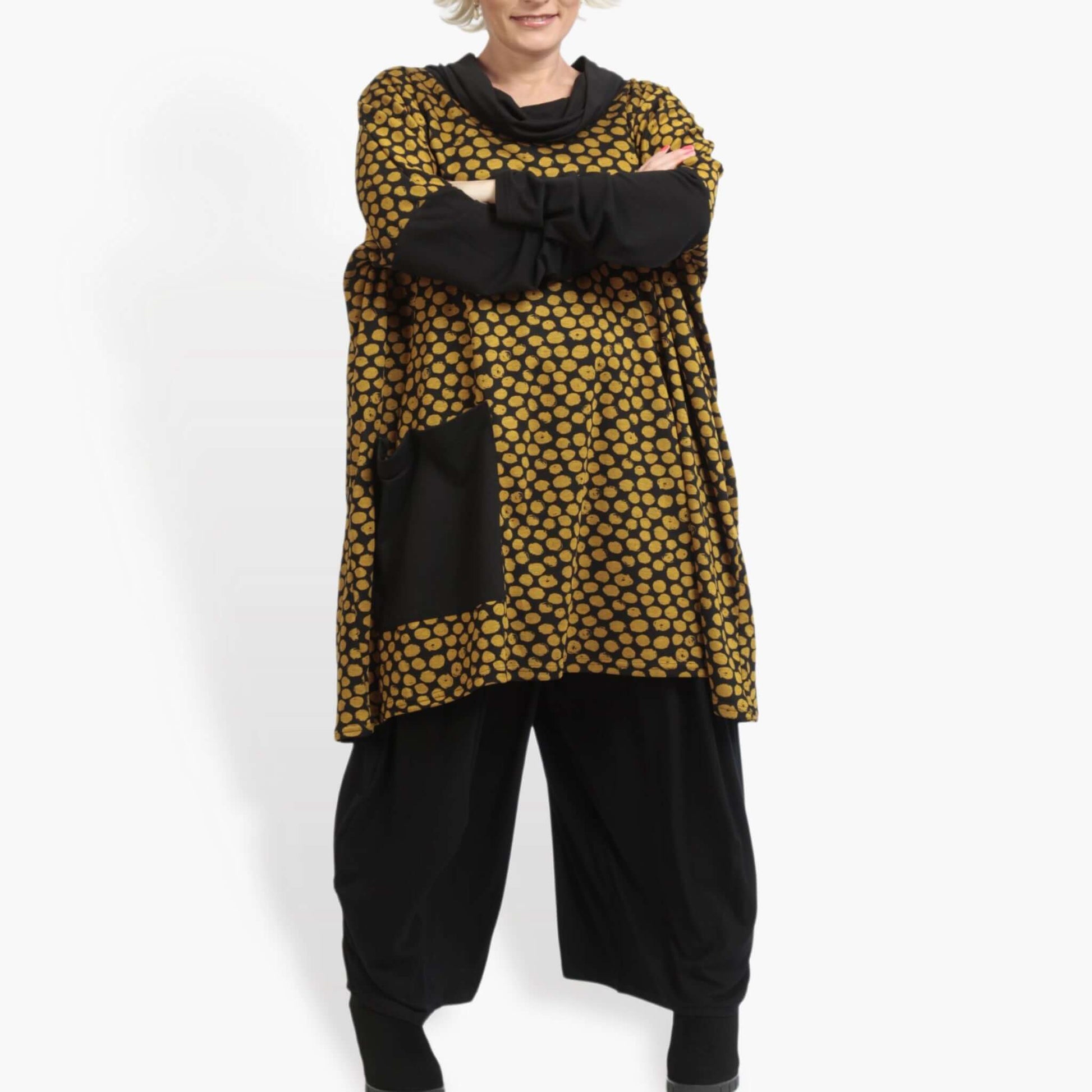  Bigshirt von AKH Fashion aus Viskose in kastiger Form, 0911.06807, Schwarz-Gelb, Ausgefallen