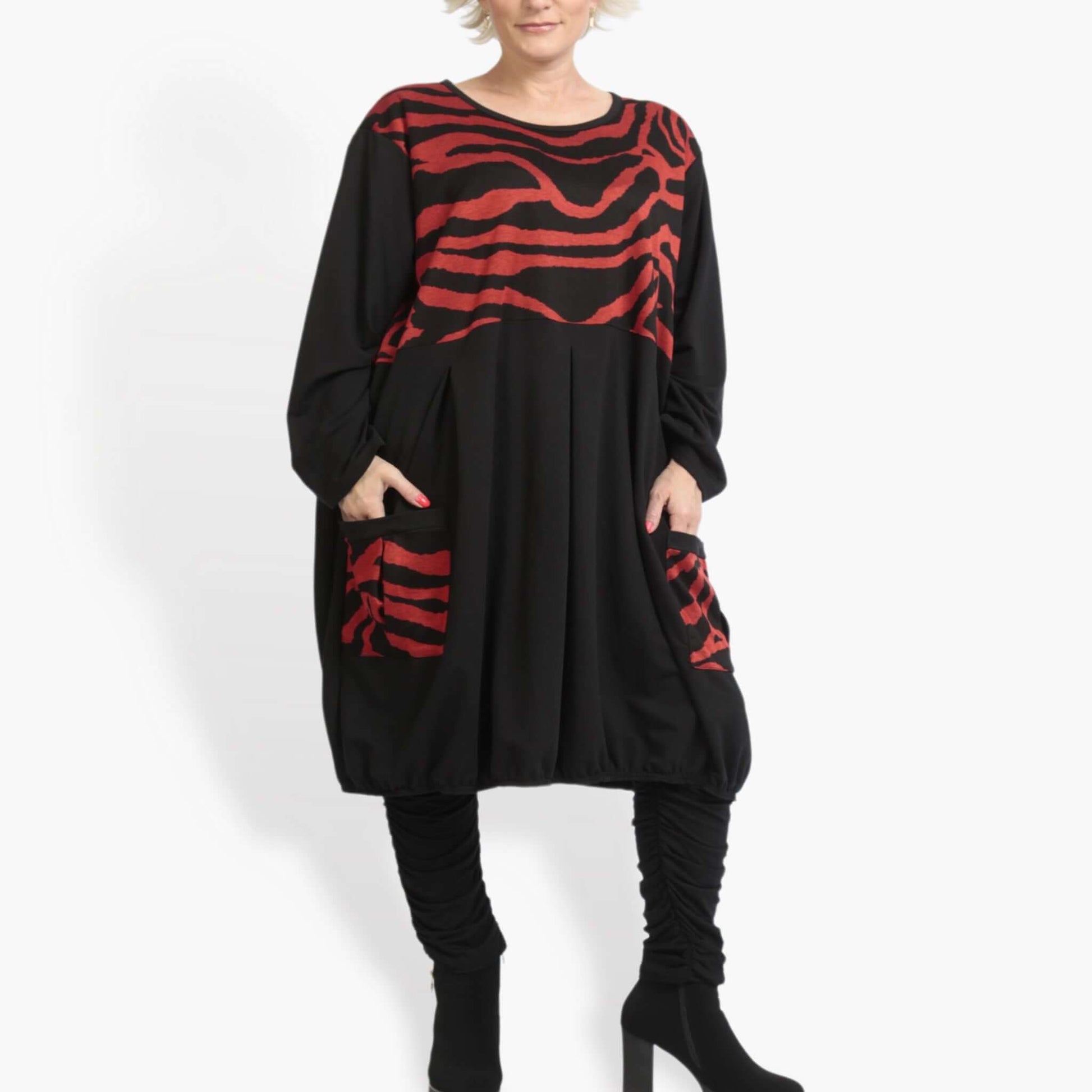  Ballonkleid von AKH Fashion aus Viskose, 0916.06806, Schwarz-Rot, Zebra, Schick, Modern