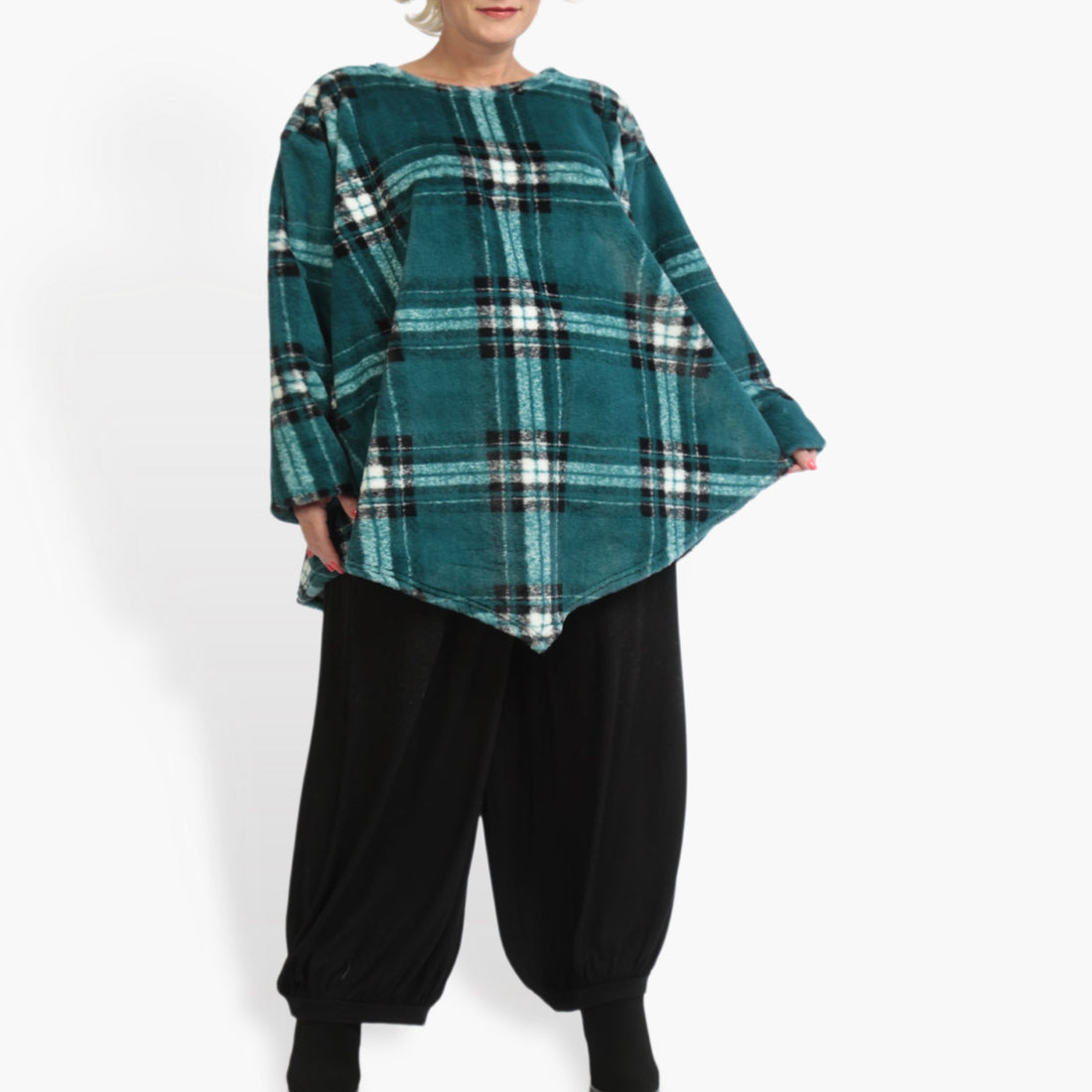  Bigshirt von AKH Fashion aus Materialmix, 0927.06719, Petrol-Multi, Kariert, Schick, Modern