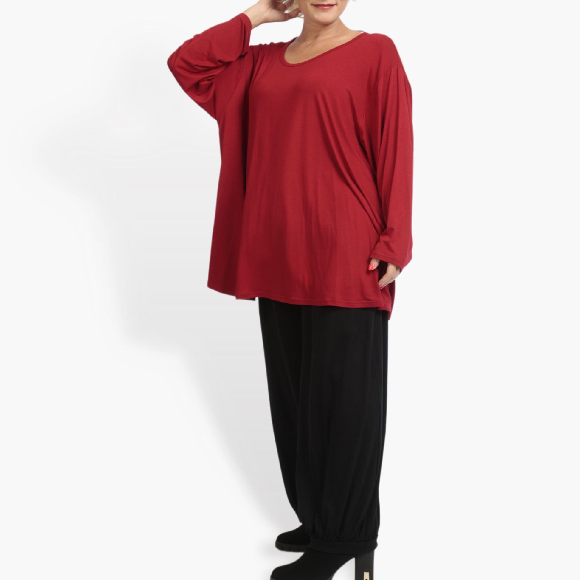  Stylisches Damen Shirt in Glocken-Form für große Größen – Bequemes Oversize mit Lagenlook in Rot