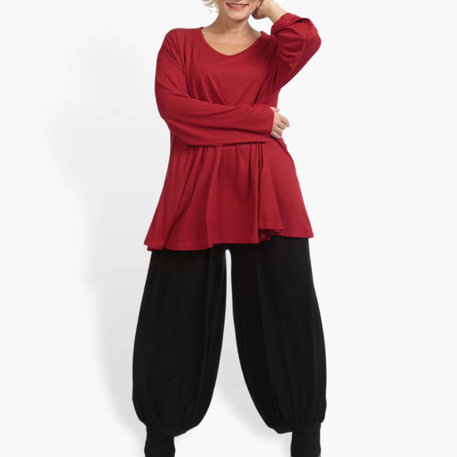  Stylisches Damen Shirt in Glocken-Form für große Größen – Bequemes Oversize mit Lagenlook in Rot