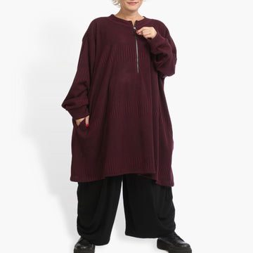  Kastiges Shirt in edlem Rot für herbstlichen Lagenlook, lässiger Rundhalsausschnitt für Plus Size