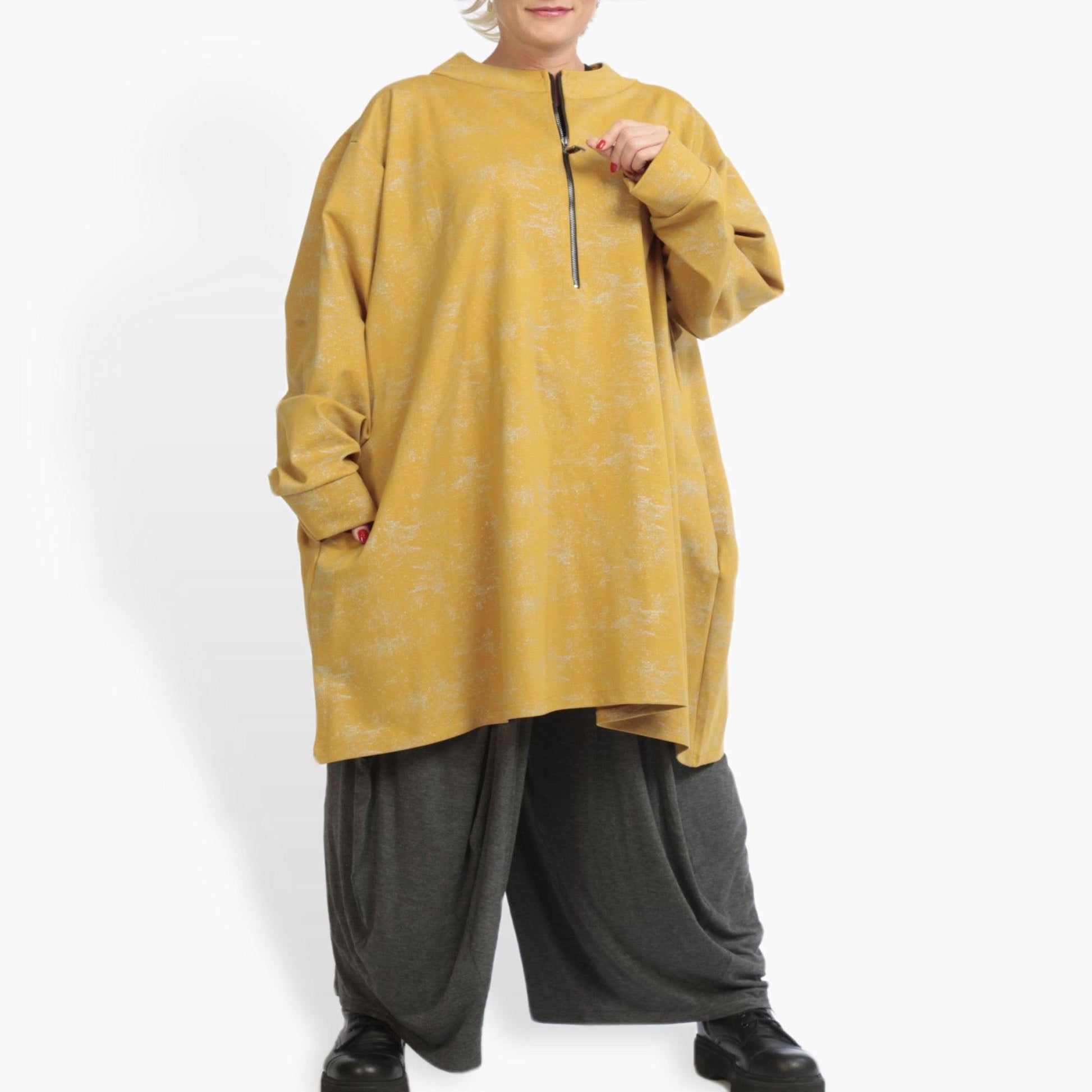  Bigshirt von AKH Fashion aus Viskose in kastiger Form, 0942.06818, Senf, Unifarben, Schick