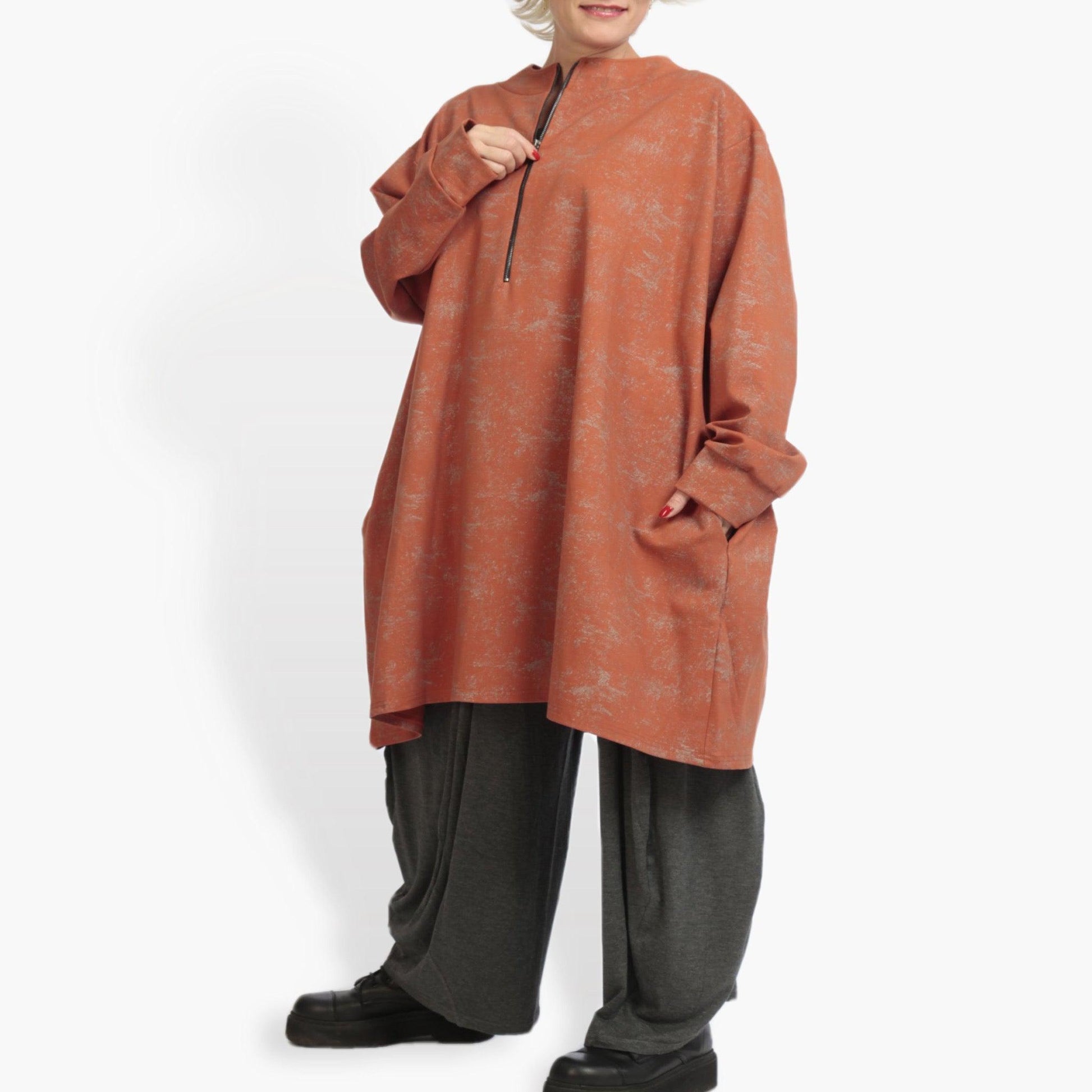  Bigshirt von AKH Fashion aus Viskose in kastiger Form, 0942.06818, Terracotta, Ausgefallen