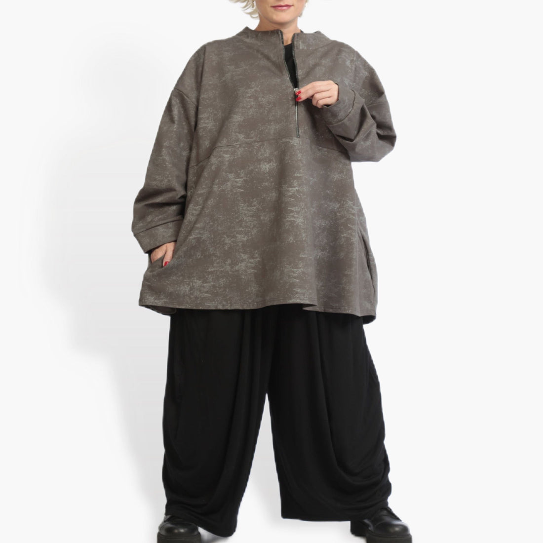  Bigshirt von AKH Fashion aus Viskose in kastiger Form, 0942.06821, Taupe, Unifarben, Schick