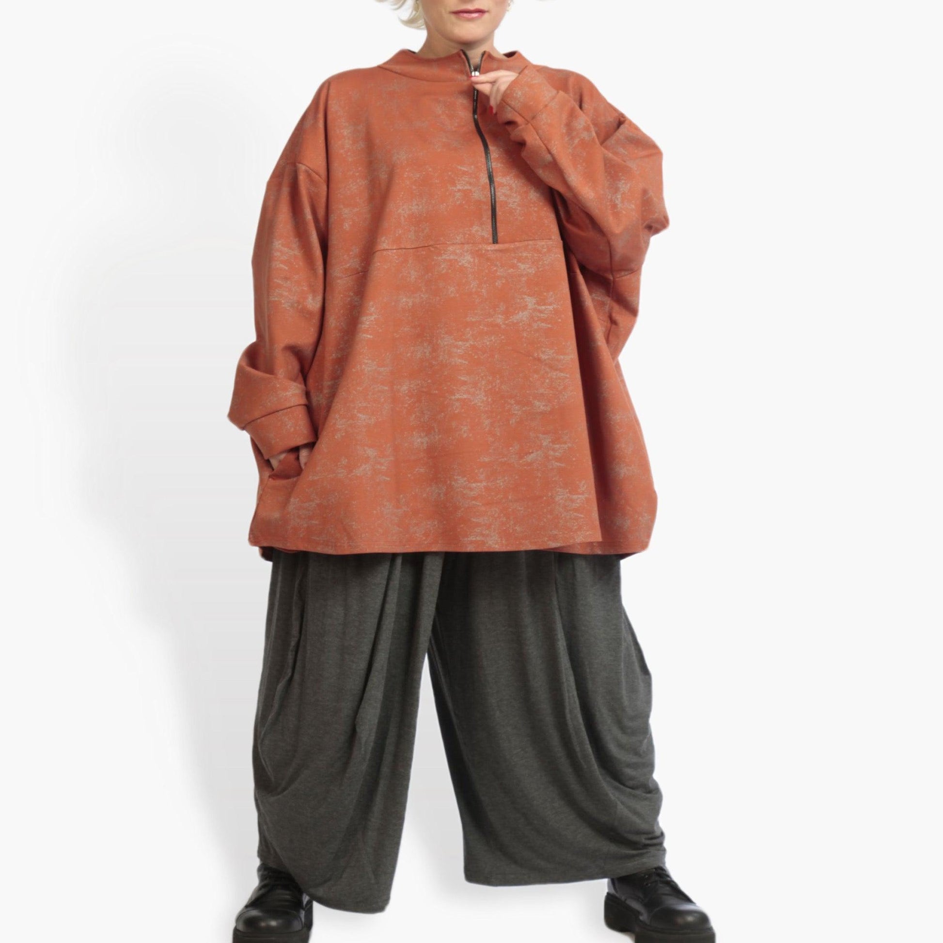  Bigshirt von AKH Fashion aus Viskose in kastiger Form, 0942.06821, Terracotta, Ausgefallen