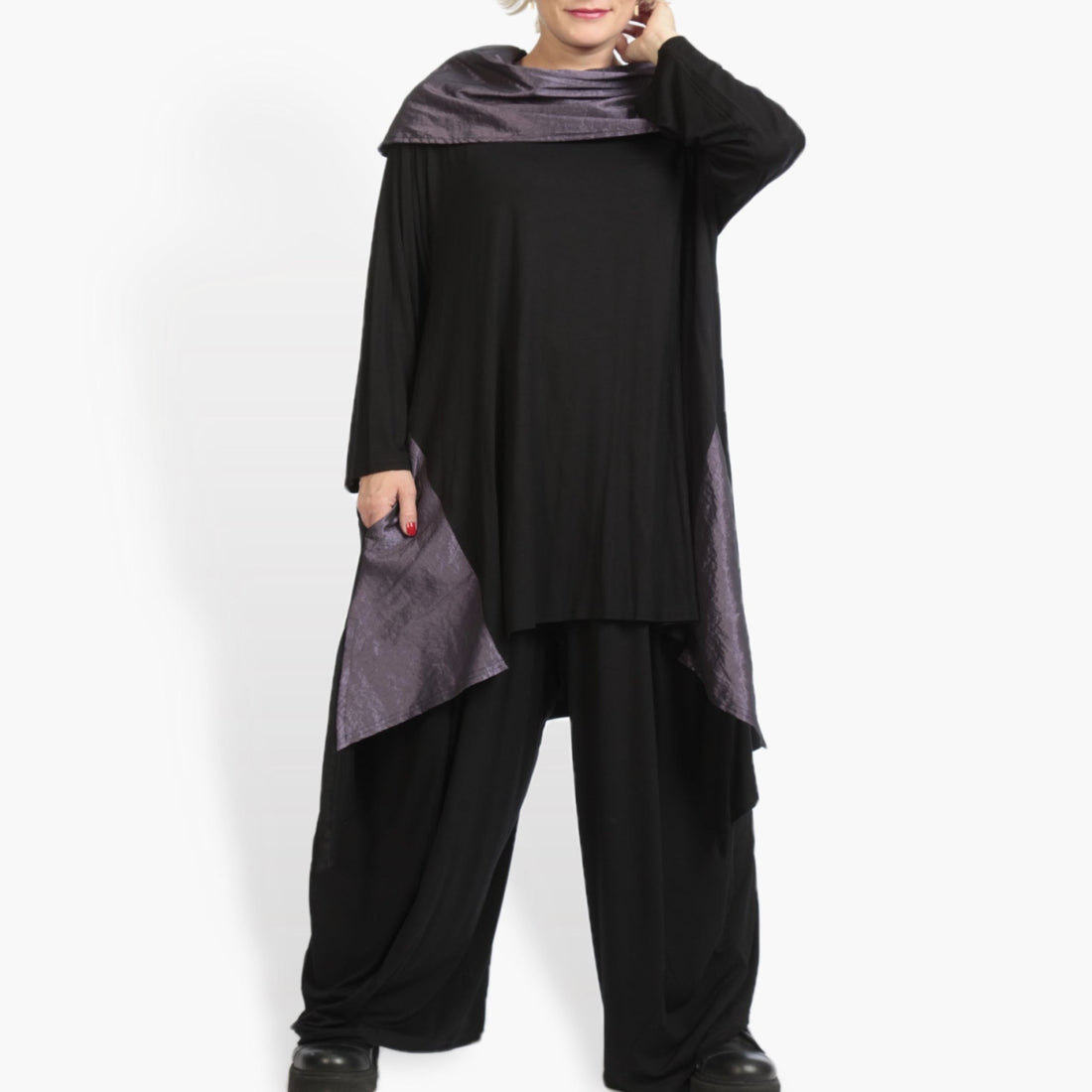  Shirt von AKH Fashion aus Viskose, 0954.02187, Schwarz-Lila, Unifarben, Schick, Modern