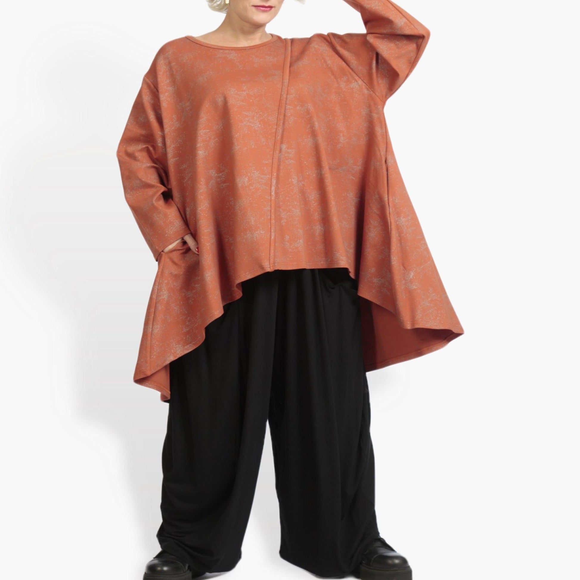  A-Form Shirt in warmem Terracotta mit komfortablem Romanit Jersey für lässige Lagenlooks