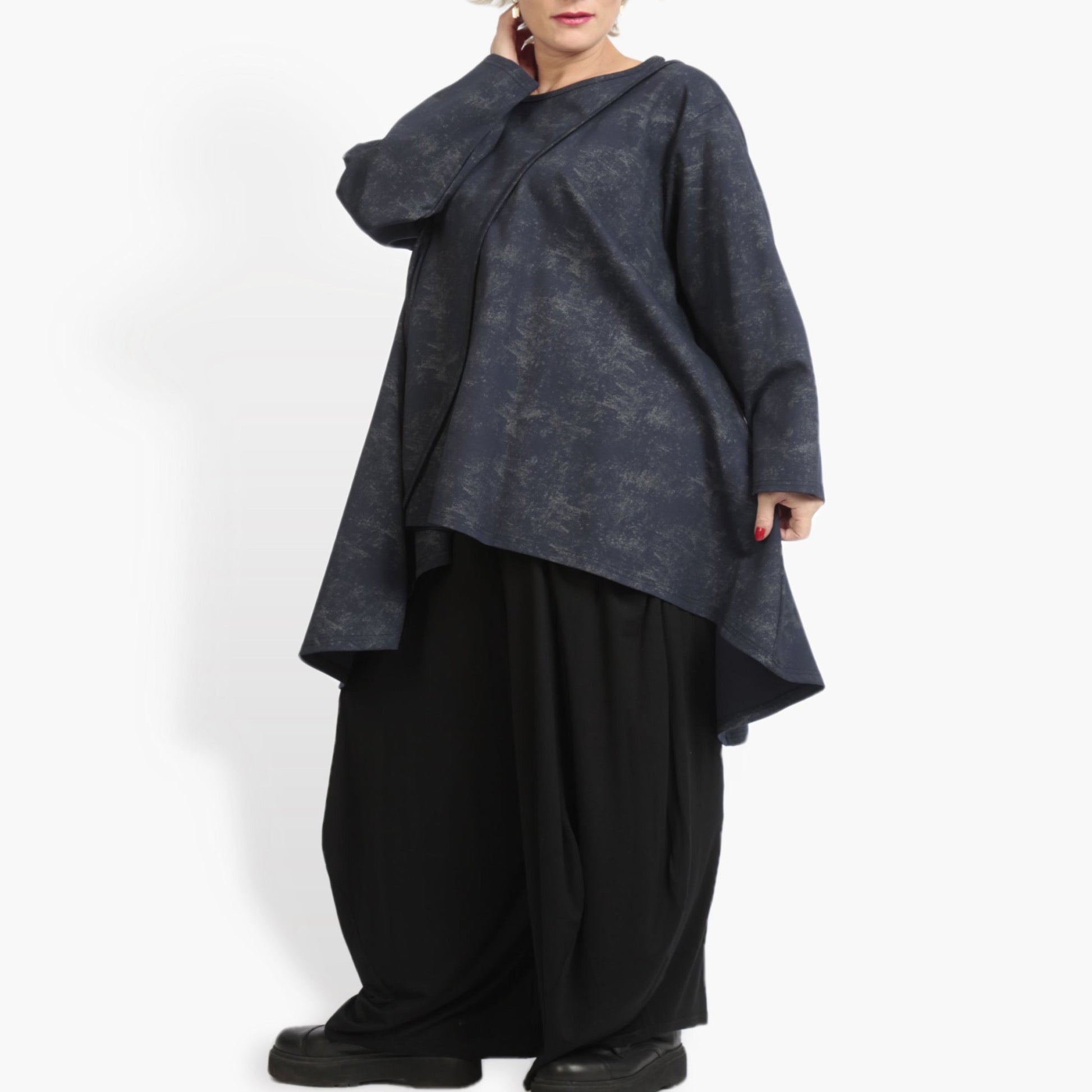  A-Form Bigshirt von AKH Fashion aus Viskose, 0958.06804, Blau, Unifarben, Ausgefallen, Modern