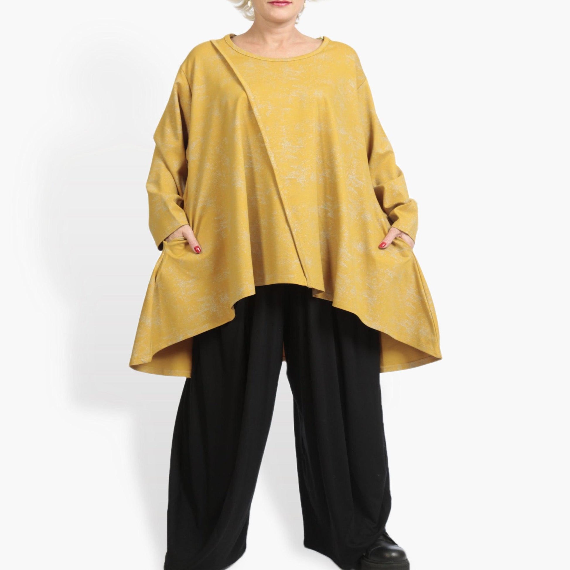  A-Form Bigshirt von AKH Fashion aus Viskose, 0958.06804, Senf, Unifarben, Ausgefallen, Modern