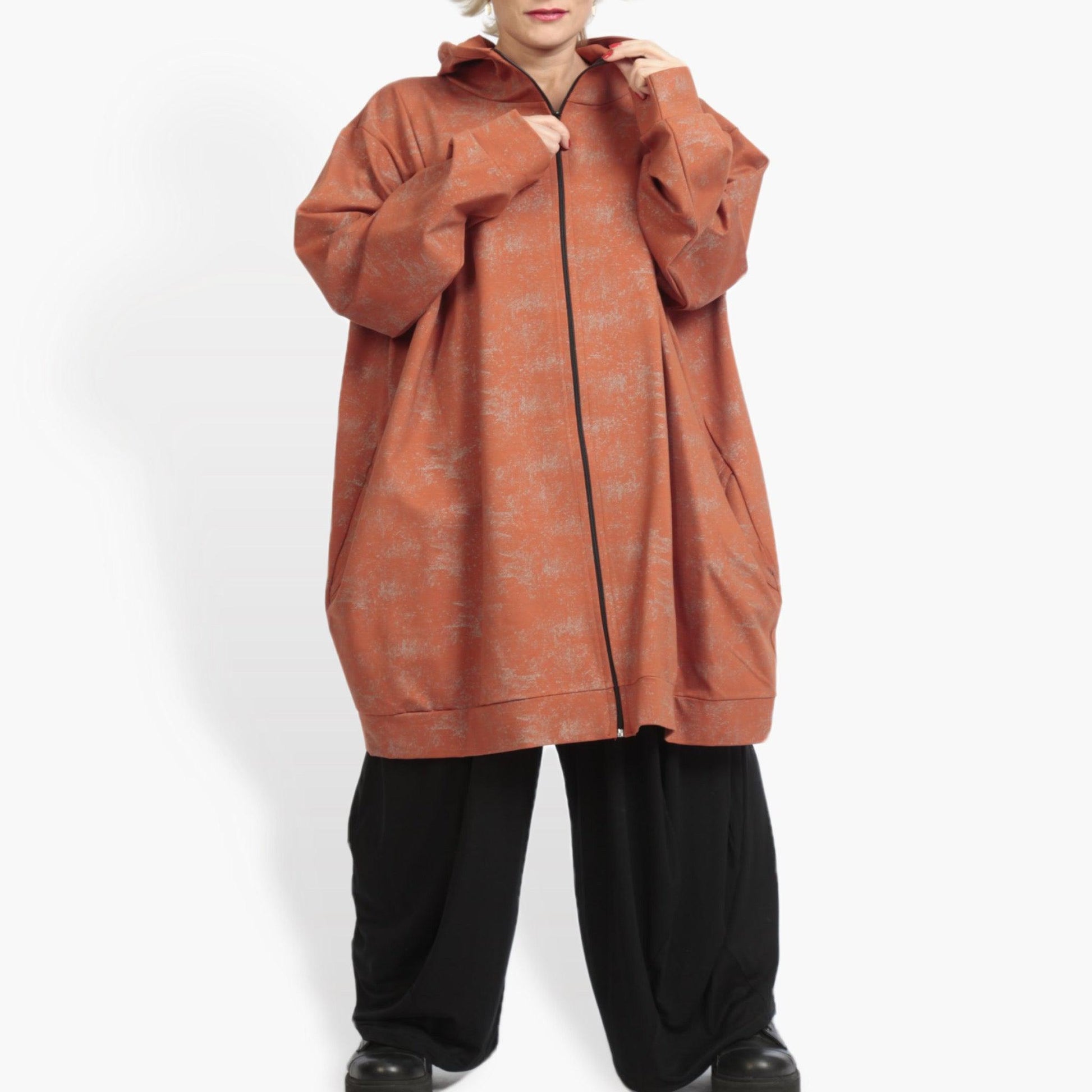  Ballonjacke in Terracotta aus hochwertigem Romanit Jersey für stilvollen Lagenlook und Plus Size