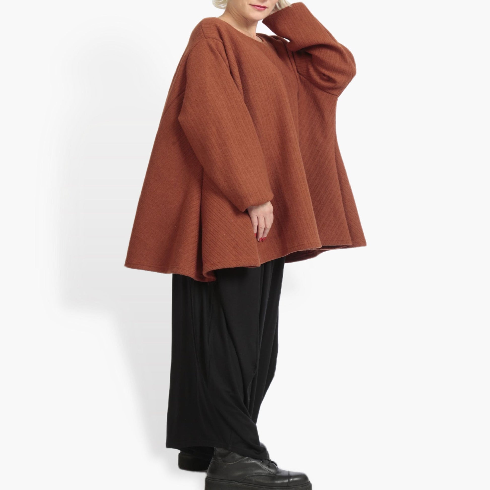  A-Form Bigshirt von AKH Fashion aus Materialmix, 0960.00593, Terracotta, Unifarben, Schick