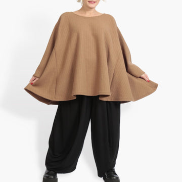  A-Form Shirt in elegantem Camel für den lässigen Lagenlook, oversized, mit Rundhals und langen Ärmeln