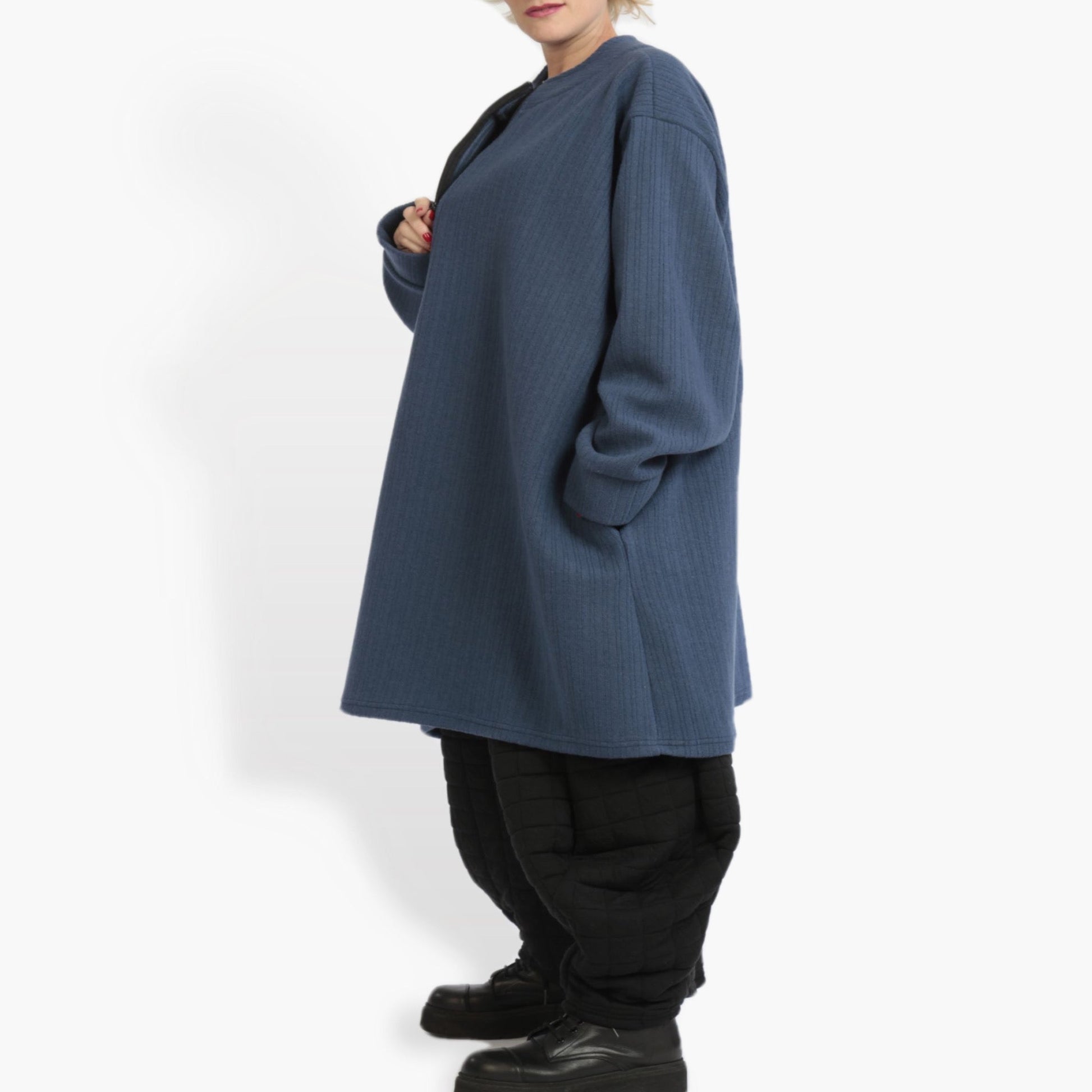  Bigshirt von AKH Fashion aus Materialmix in kastiger Form, 0960.06818, Blau, Schick, Modern