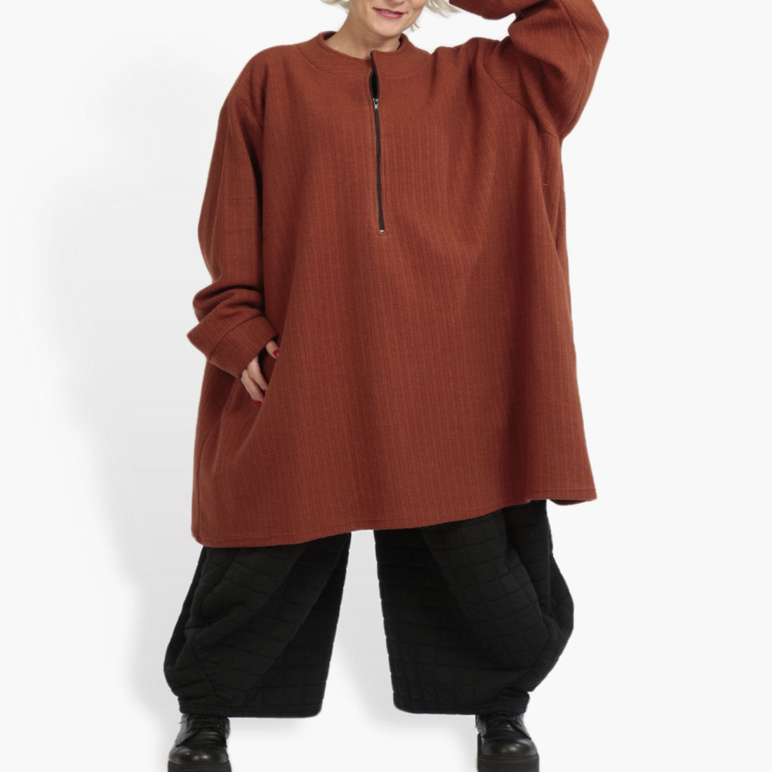  Bigshirt von AKH Fashion aus Materialmix in kastiger Form, 0960.06818, Terracotta, Schick