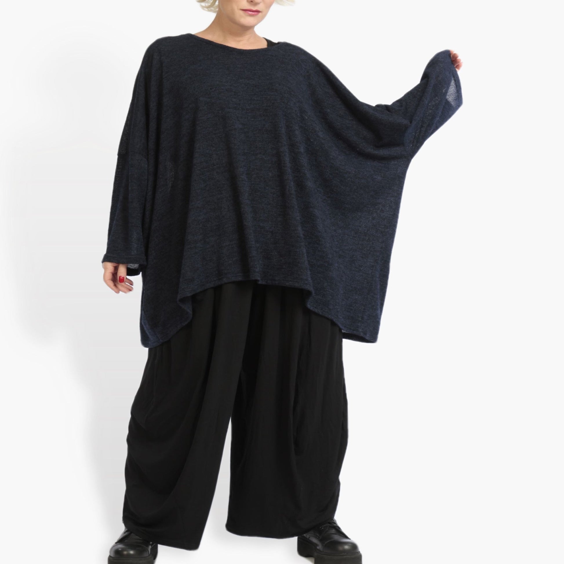  Bigshirt von AKH Fashion aus Materialmix in kastiger Form, 0961.06648, Dunkelblau, Schick