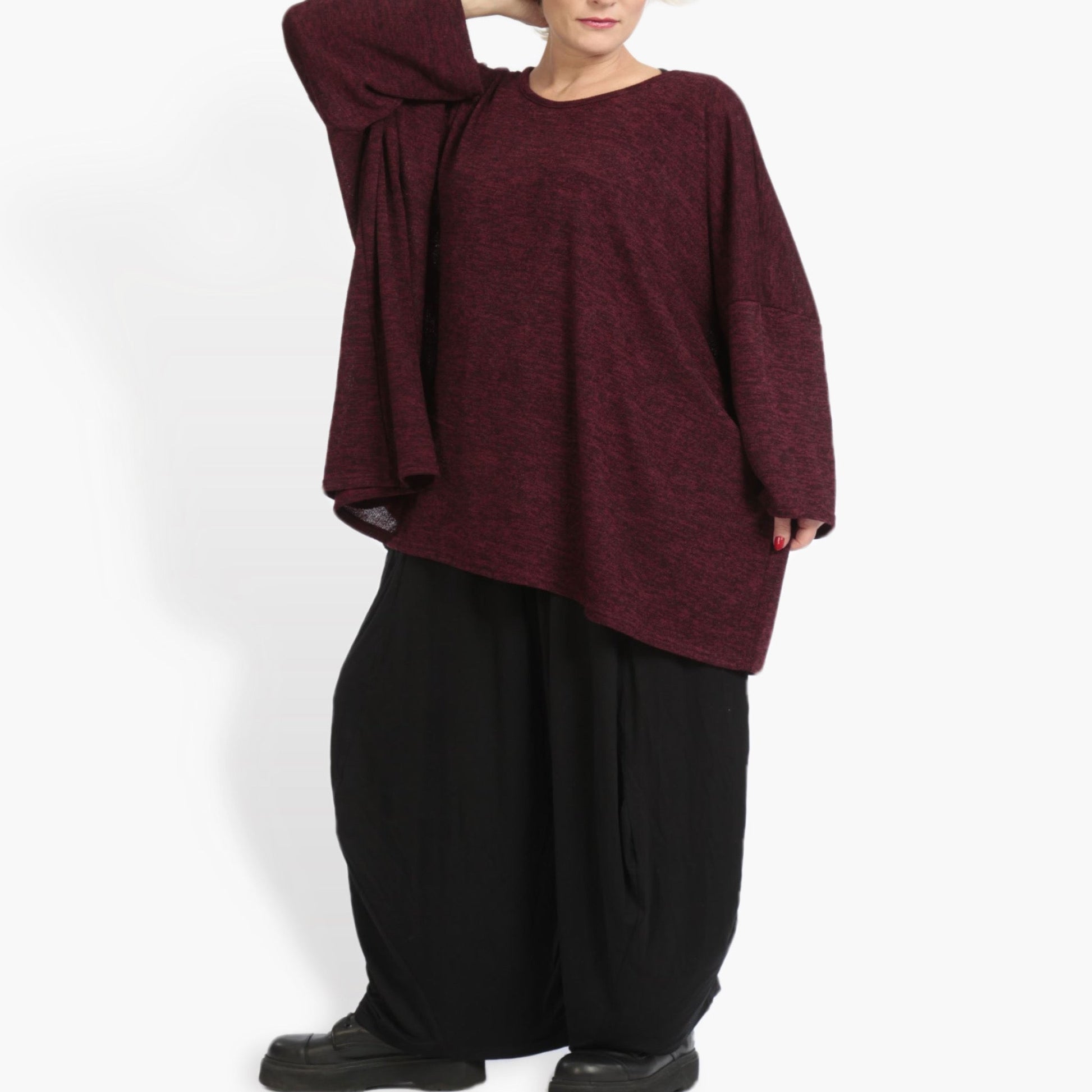  Bigshirt von AKH Fashion aus Materialmix in kastiger Form, 0961.06648, Weinrot, Ausgefallen