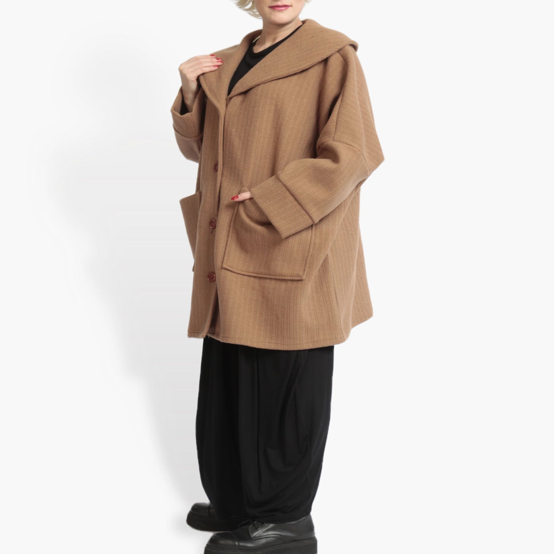  Jacke von AKH Fashion aus Materialmix in gerader Form, 0972.06659, Camel, Schick, Modern